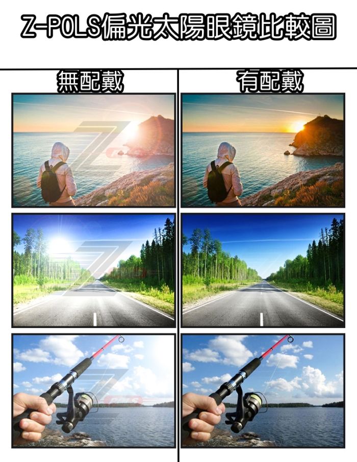 偏光太陽眼鏡比較圖無配戴有配戴