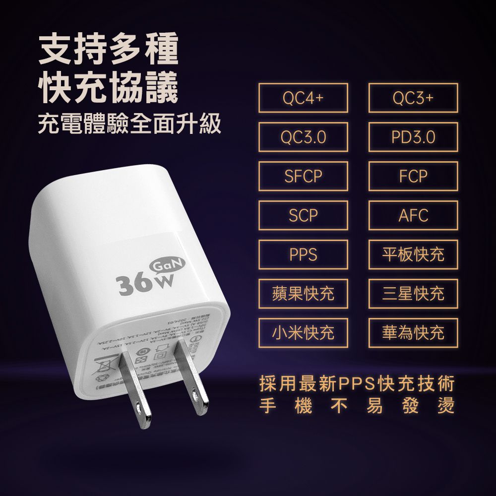 支持多種快充協議QC4+QC3+充電體驗全面升級QC3.0PD3.0SFCPFCPSCPAFCGaNPPS平板快充蘋果快充三星快充小米快充華為快充D採用最新PPS快充技術手機不易發燙