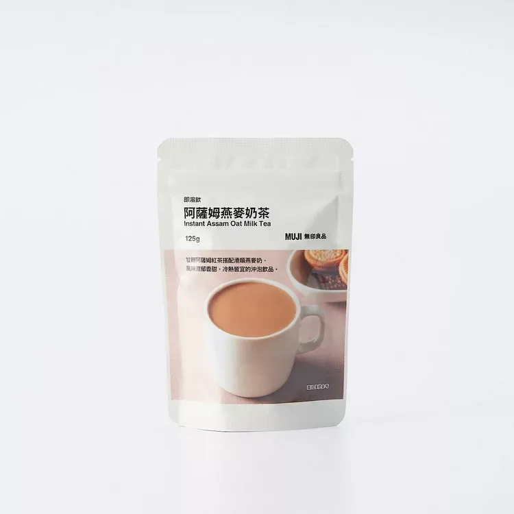 即溶飲茶Instant Assam Oat Milk Tea125g阿薩姆紅茶搭配滑順燕麥奶風味濃郁香甜冷熱皆宜的沖泡飲品。MUJI 無印良品