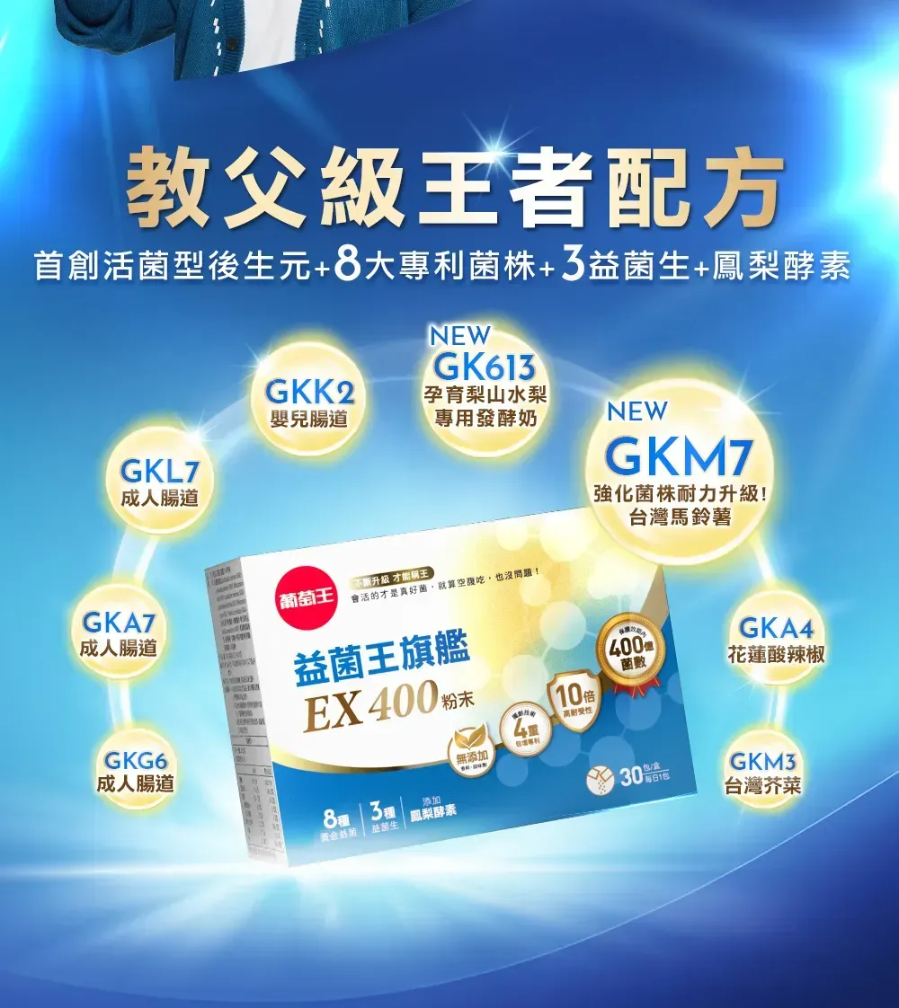 教父級王者配方首創活菌型後元+大專利菌株+生+鳳梨酵素NEWGK613GKL7成人腸道GKK2孕育梨山水梨嬰兒腸道專用發酵奶NEW升級 才能GKA7【葡萄王會活的才是真好菌就算吃,也沒!成人腸道益菌王旗艦EX 400 10倍)高耐受性GKG6®成人腸道無添加8  3 添加鳳梨酵素黃金益菌益菌生GKM7強化菌株耐力升級!台灣馬鈴薯400菌數GKA4花蓮酸辣椒包/盒GKM3台灣芥菜
