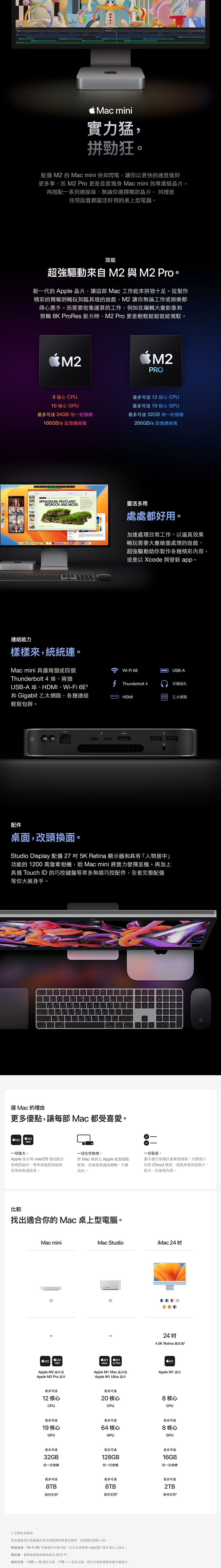 Mac mini: Apple M2 chip with 8‑core CPU and 10‑core GPU, 512GB SSD