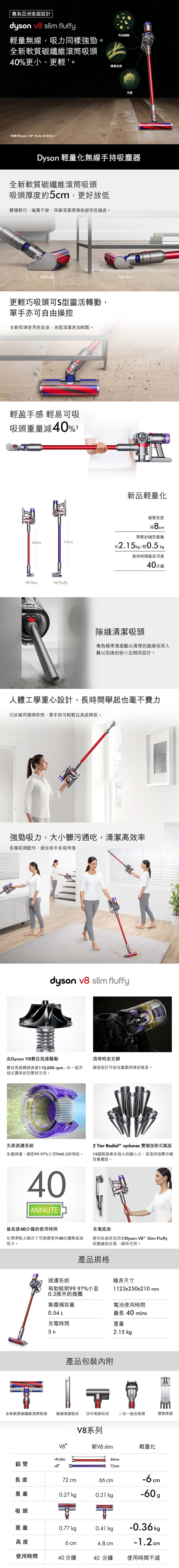 Dyson V8 SV10K Slim Fluffy無線吸塵器- PChome 24h購物