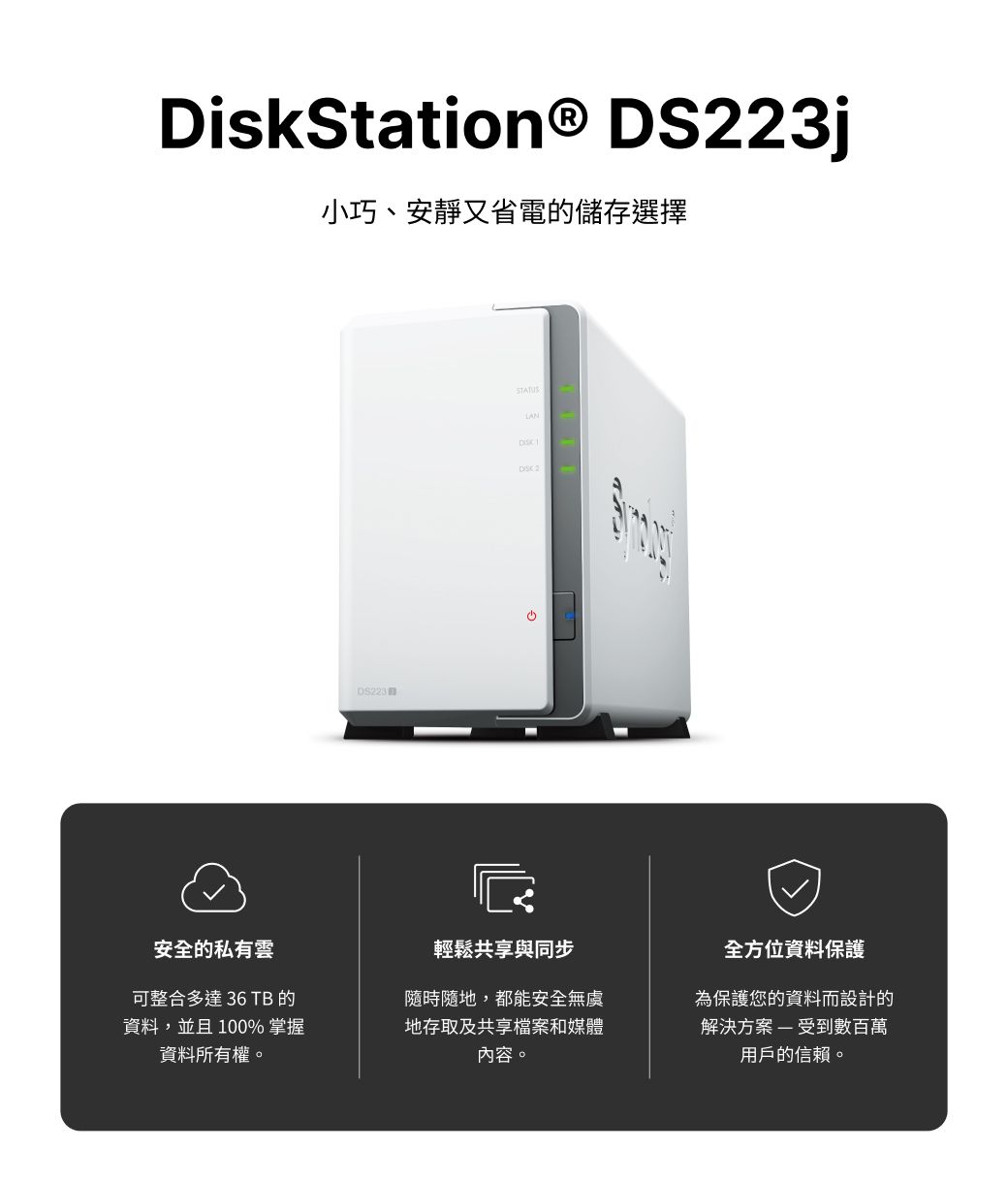 搭HAT3300 4TB*2]Synology DS223j 2Bay NAS - PChome 24h購物